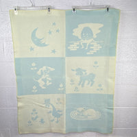 Vintage Baby Blanket Nursery Rhymes Blue White