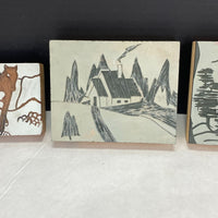 Linoleum Wood Print Block  Lot of 3 American Crayon Company and Other