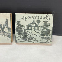 Linoleum Wood Print Block  Lot of 3 American Crayon Company and Other