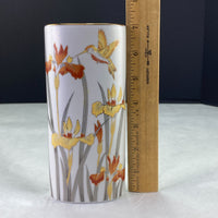 Humming Bird Iris Flowers Gold Trim Oval Vase Japan