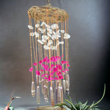 Vintage Wicker Sea Shell Urchin Spine Wind Chime Pink White 18"