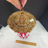 Vintage Wicker Sea Shell Urchin Spine Wind Chime Pink White 18"