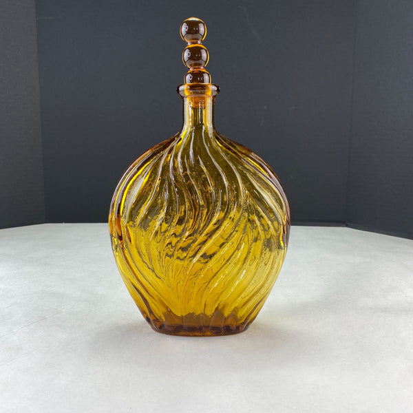 Vintage Kreiss Italy Liquor Decanter Amber Glass Flat Wavy Barware Bottle