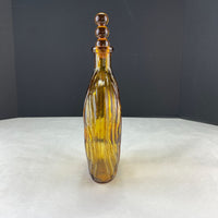 Vintage Kreiss Italy Liquor Decanter Amber Glass Flat Wavy Barware Bottle