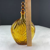 Vintage Kreiss Italy Liquor Decanter Amber Glass Flat Wavy Barware Bottle