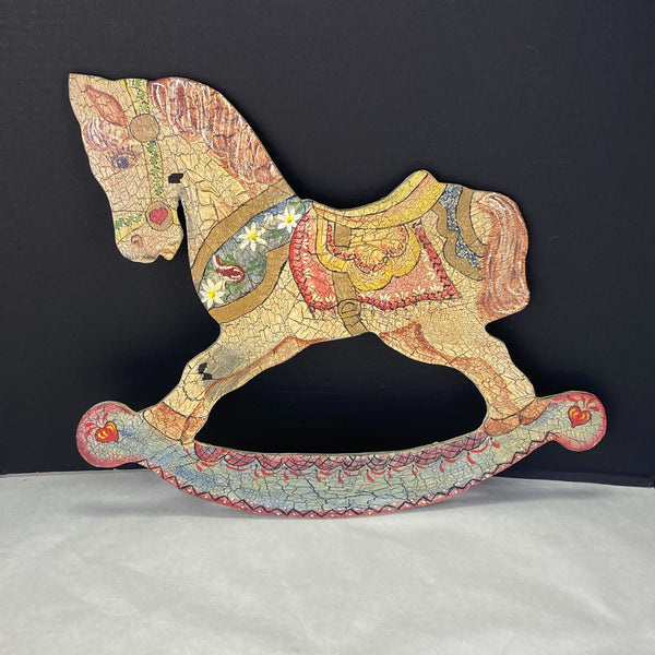 Vintage Hand Made Shabby Crackle Painted Wood Rocking Horse Wall Decor