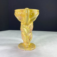 Vintage Gonder Pottery Double Handle Leaf and Vine Vase Yellow Pink