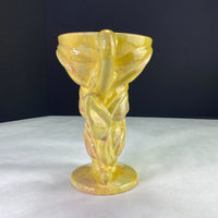 Vintage Gonder Pottery Double Handle Leaf and Vine Vase Yellow Pink