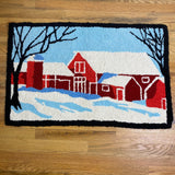 Hand Made Christmas Rug Mat Farm Barn Winter Scene 23x36