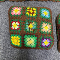 Vintage Granny Square Afghan Blanket with 2 15" Pillows Throw measures approximately 44" x 57"