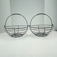 Black Metal Wire Fruit or Egg Baskets Swing Handle 11.5" Set of 2