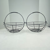 Black Metal Wire Fruit or Egg Baskets Swing Handle 11.5" Set of 2