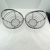 Black Metal Wire Fruit or Egg Baskets Swing Handle 11.5" Set of 2