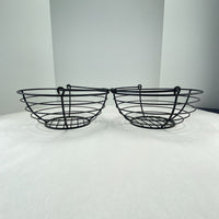 Black Metal Wire Fruit or Egg Baskets Swing Handle 11.5" Set of 2