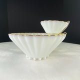 Vintage Anchor Hocking Milk Glass Gold Trim Chip & Dip Bowl Set