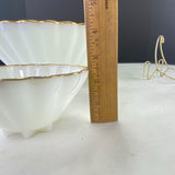 Vintage Anchor Hocking Milk Glass Gold Trim Chip & Dip Bowl Set