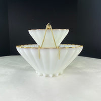 Vintage Anchor Hocking Milk Glass Gold Trim Chip & Dip Bowl Set