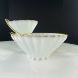 Vintage Anchor Hocking Milk Glass Gold Trim Chip & Dip Bowl Set