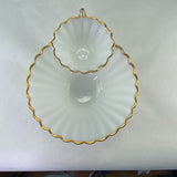 Vintage Anchor Hocking Milk Glass Gold Trim Chip & Dip Bowl Set