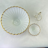 Vintage Anchor Hocking Milk Glass Gold Trim Chip & Dip Bowl Set