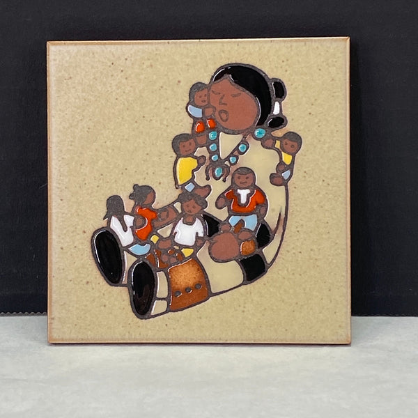 Vintage Cleo Teissedre Pottery Tile Art Storyteller Coaster Trivet Decor