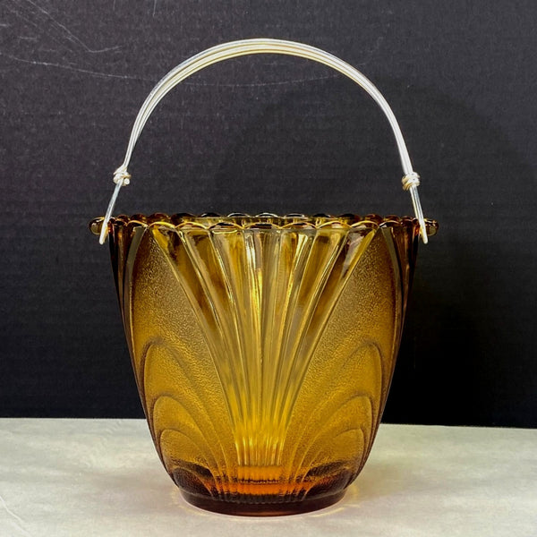 Vintage Brockway Amber Glass Nouveau Barware Ice Bucket