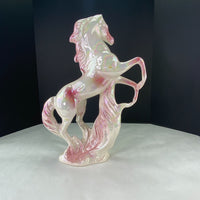 Vintage Marcia of California Pottery Pearlized Pink & White Ceramic Rearing Horse Figurine