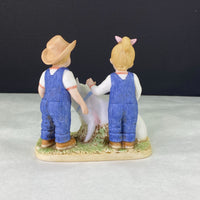 Vintage Denim Days Barnyard Baby Pig Home Interior Figurine 1985