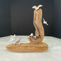 Vintage Handcrafted Driftwood Seagull Sculpture Figurine