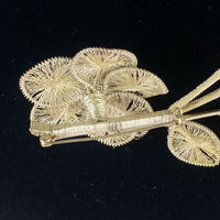 Vintage Spun Wire Silver Tone Flower Faux Pearl Brooch Pin