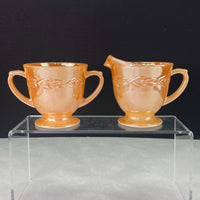 Vintage Fire King Peach Luster Laurel Leaf Creamer Sugar Set