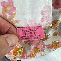 Vintage Perma Prest Pink Orange Flower Full Bed Fitted Flat Sheets Pillow Case