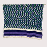 Hand Made Knit Afghan Blanket Blue Purple White Green 45x76