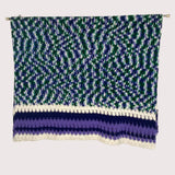 Hand Made Knit Afghan Blanket Blue Purple White Green 45x76