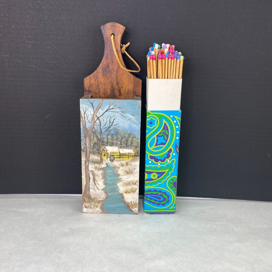 Hand Painted Wood Match Holder Wall Décor