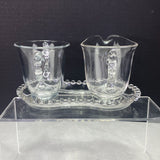 Vintage Imperial Glass Candlewick Creamer Sugar Plate Set