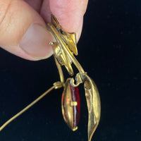 Vintage Gold Tone Fugazi Faux Stone Bow Leaf Brooch Pin