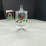 Vintage The Joy Of Christmas Glass Footed Candy Jar Carlton Glass 1987