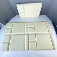 Vintage Tupperware 1535-5 Divided Camping Lap Lunch Trays Almond Set of 5