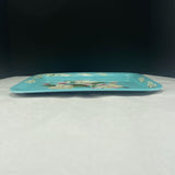 Vintage Metal Tray Dogwood Turquoise Pink Flowers