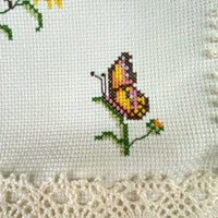 Handmade Cross Stitch Butterfly Pillow Cover Ruffle Edge