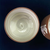 Brown White Pottery Asian Soup Rice Cups Bowls Set of 2