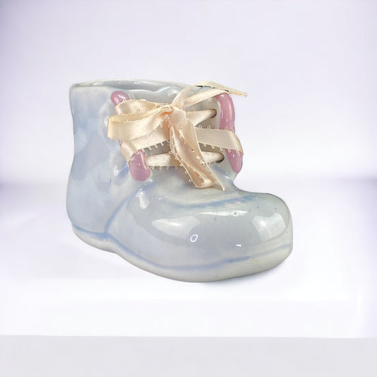 Vintage Baby Bootie Laced Shoe Ceramic Planter