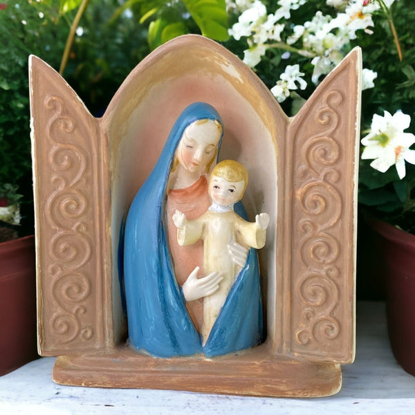 Vintage Mother Mary Madonna Baby Jesus Child Vase Planter