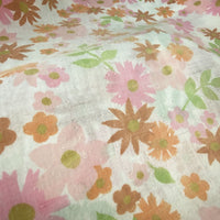 Vintage Perma Prest Pink Orange Flower Full Bed Fitted Flat Sheets Pillow Case