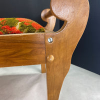 Vintage Retro Upholstered Wood Foot Stool Orange Green Floral
