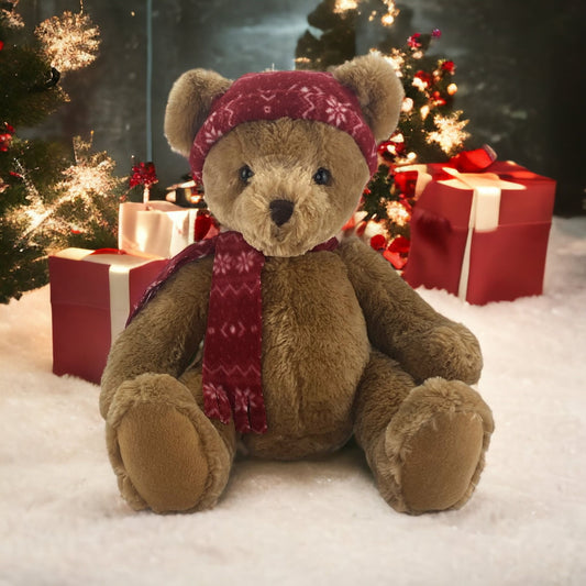Russ Berrie Winter Christmas Sitting Brown Bear Plush Aspin 15 Inch