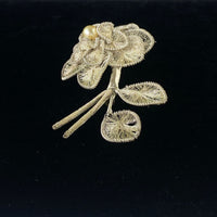 Vintage Spun Wire Silver Tone Flower Faux Pearl Brooch Pin