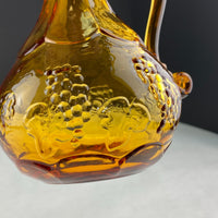 Vintage Amber Glass Embossed Grapes Cruet Pitcher