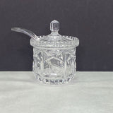 Vintage Cut Glass Circle Cross Condiment Jar with Spoon